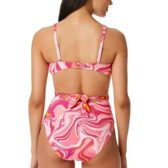 Jessica Simpson Pink One Piece O-Ring Peek-a-Boo Cutout High Leg 70's Small NWT - Picture 2 of 5